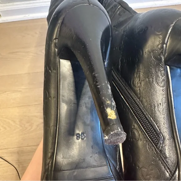 Vintage Black Embossed Monogram Knee-High Platform Stiletto Boots – EU 38 - Picture 17 of 17